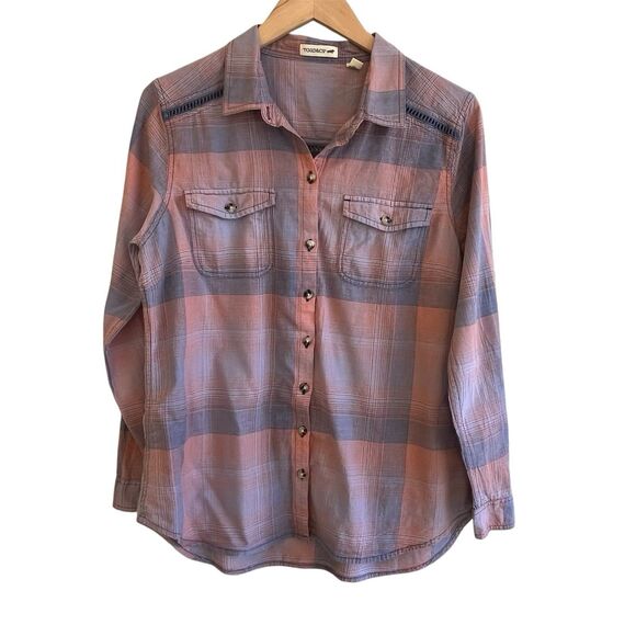 Toad & Co Womens Airbrush Deco Shirt Size L Outdoor Hiking Plaid Sustainable - Picture 2 of 12